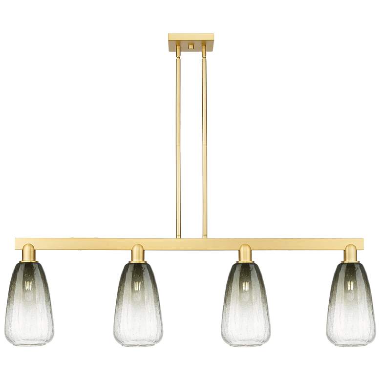 Image 1 Brookhaven Almond 48"W 4-Lt Satin Gold Stem Island-Lt w/ Slate Shade