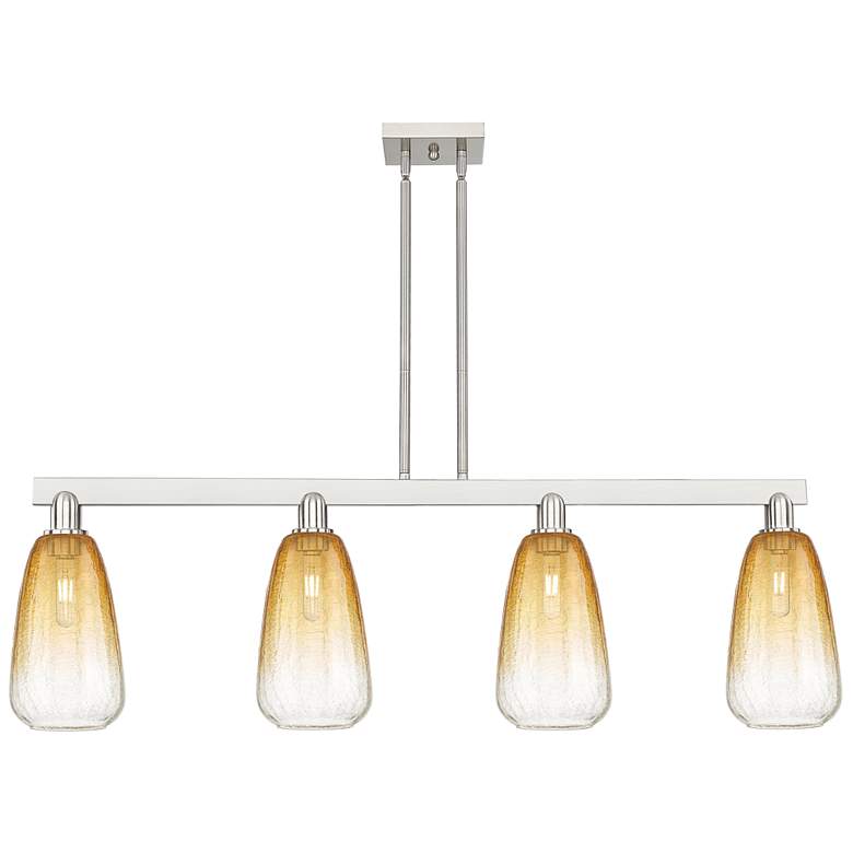 Image 1 Brookhaven Almond 48"W 4-Lt Satin Nickel Stem Island-Lt w/ Amber Shade