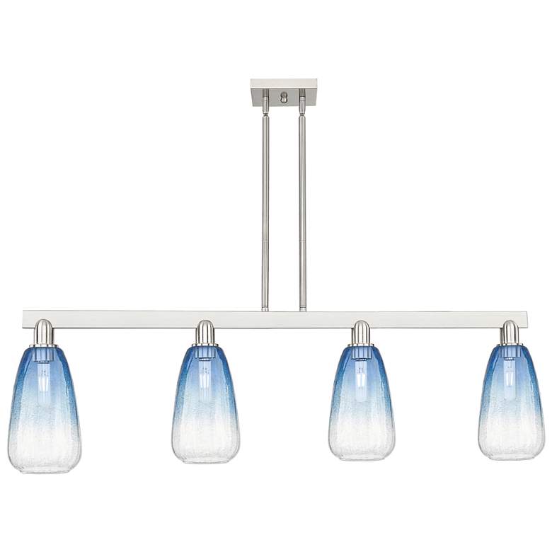 Image 1 Brookhaven Almond 48"W 4-Lt Satin Nickel Stem Island-Lt w/ Sapphire Shade
