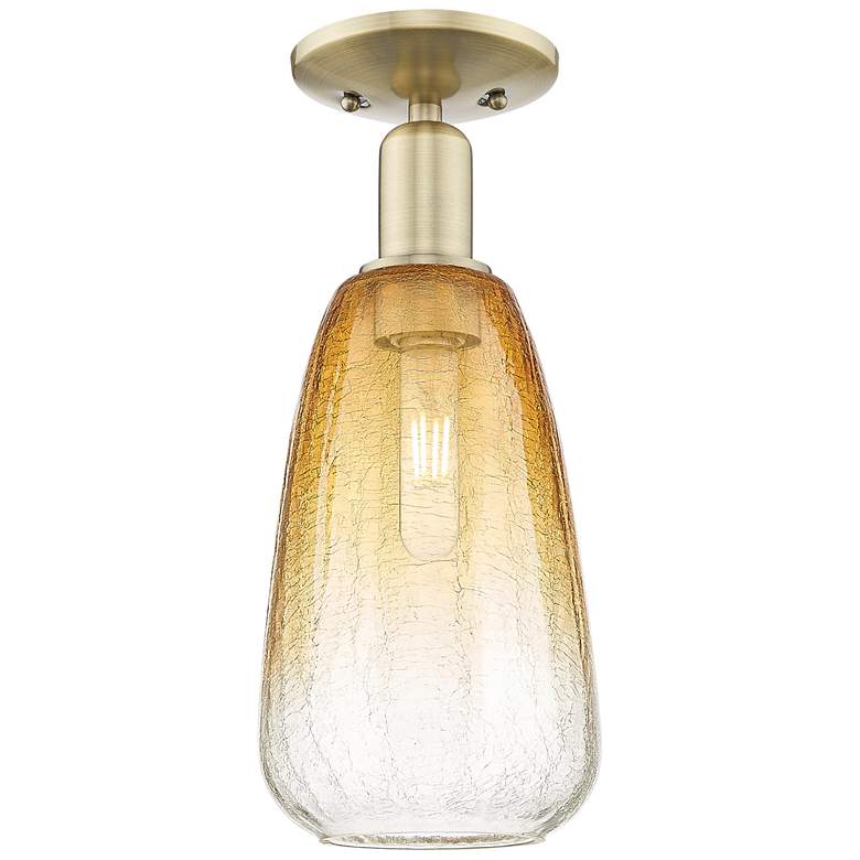 Image 1 Brookhaven Almond 6"W Antique Brass Semi-Flush Mount With Amber Shade
