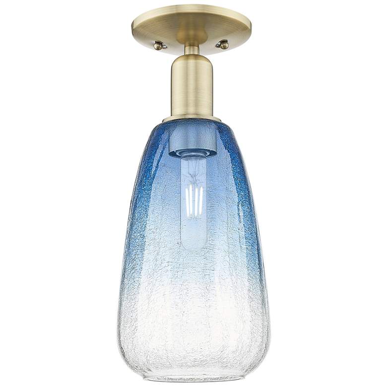 Image 1 Brookhaven Almond 6"W Antique Brass Semi-Flush With Sapphire Shade