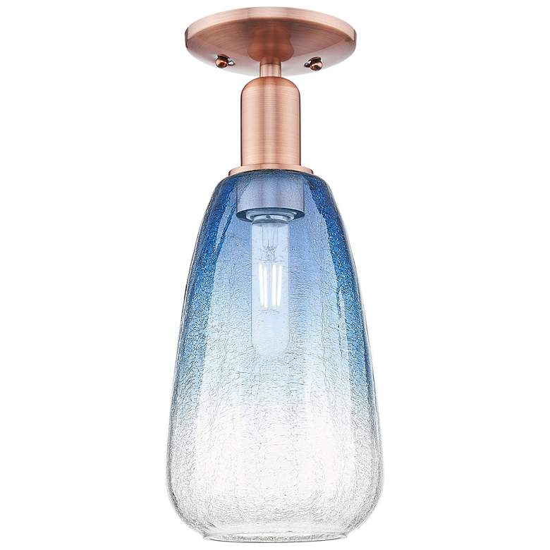 Image 1 Brookhaven Almond 6"W Antique Copper Semi-Flush With Sapphire Shade
