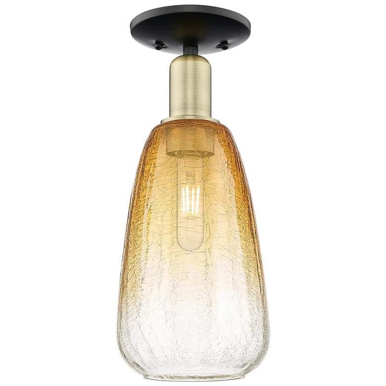Image 1 Brookhaven Almond 6"W Black Antique Brass Semi-Flush With Amber Shade
