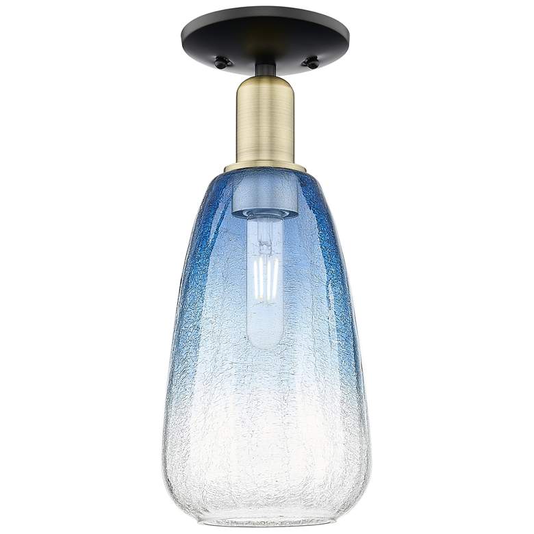 Image 1 Brookhaven Almond 6"W Black Brass Semi-Flush With Sapphire Shade