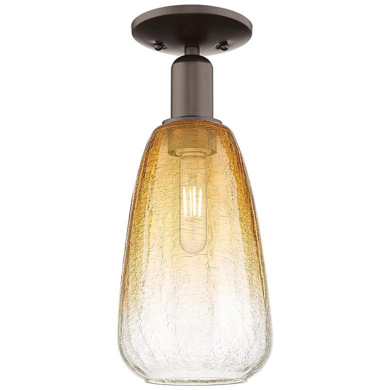 Image 1 Brookhaven Almond 6"W Oil Rubbed Bronze Semi-Flush With Amber Shade