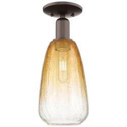 Brookhaven Almond 6"W Oil Rubbed Bronze Semi-Flush With Amber Shade