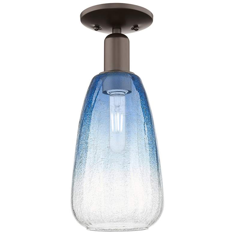 Image 1 Brookhaven Almond 6"W Oil Rubbed Bronze Semi-Flush With Sapphire Shade
