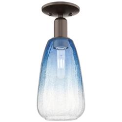 Brookhaven Almond 6"W Oil Rubbed Bronze Semi-Flush With Sapphire Shade