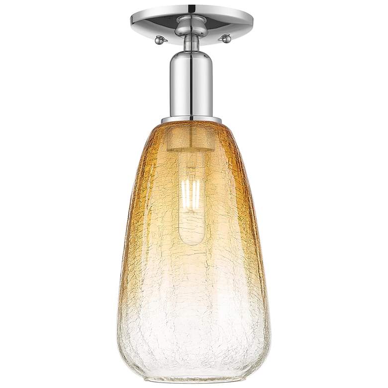 Image 1 Brookhaven Almond 6"W Polished Chrome Semi-Flush Mount With Amber Shade