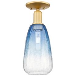 Brookhaven Almond 6"W Satin Gold Semi-Flush Mount With Sapphire Shade