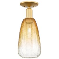 Brookhaven Almond 6" Wide Satin Gold Semi-Flush Mount With Amber Shade