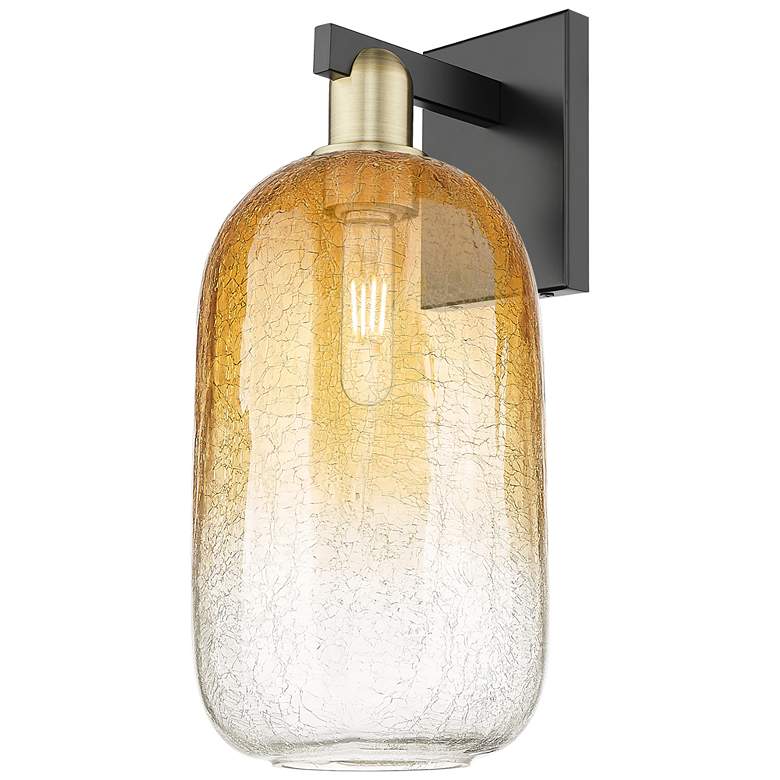 Image 1 Brookhaven Cloche 16.75"H Black Brass Wall Sconce With Amber Shade