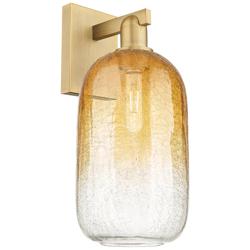 Brookhaven Cloche 16.75"H Brushed Brass Wall Sconce With Amber Shade