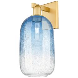 Brookhaven Cloche 16.75"H Satin Gold Wall Sconce With Sapphire Shade