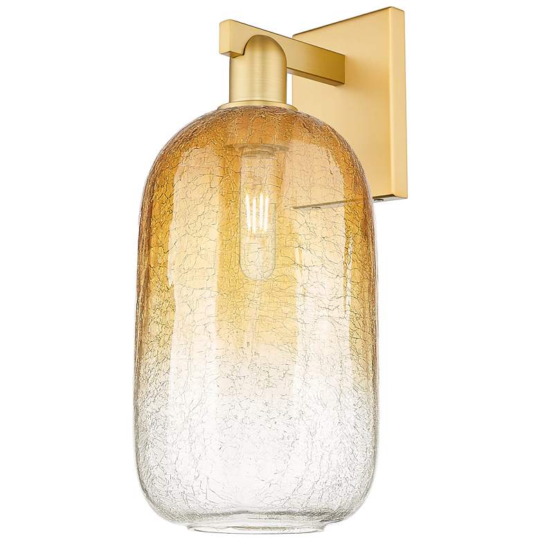 Image 1 Brookhaven Cloche 16.75" High Satin Gold Wall Sconce With Amber Shade