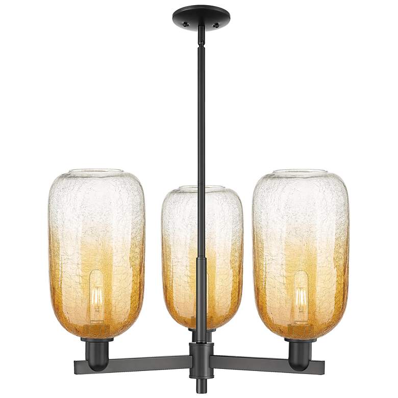Image 1 Brookhaven Cloche 18"W 3 Light Black Stem Chandelier w/ Amber Shade