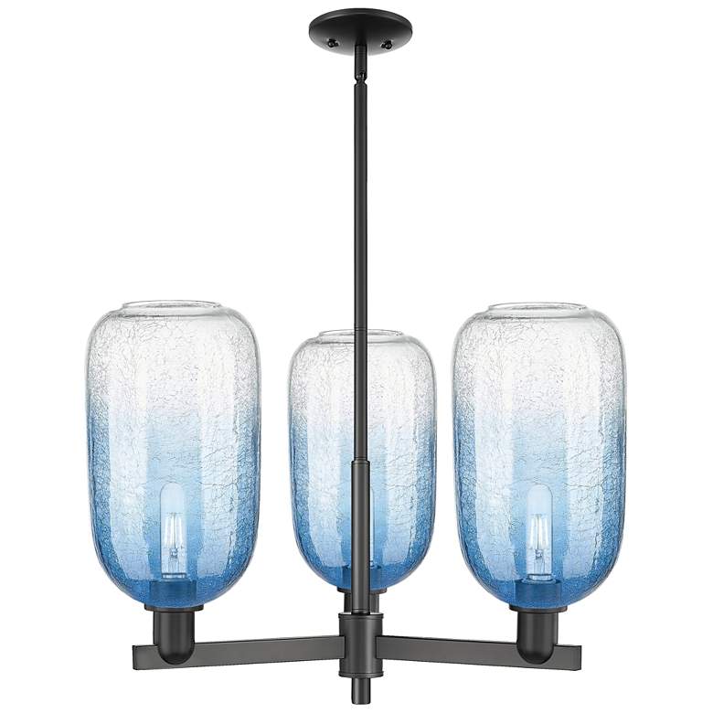 Image 1 Brookhaven Cloche 18"W 3 Light Black Stem Chandelier w/ Sapphire Shade