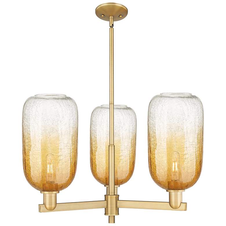 Image 1 Brookhaven Cloche 18"W 3 Light Brass Stem Chandelier w/ Amber Shade
