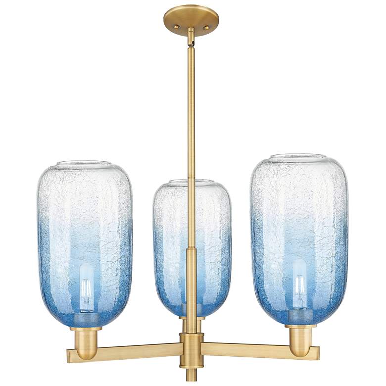 Image 1 Brookhaven Cloche 18"W 3 Light Brass Stem Chandelier w/ Sapphire Shade