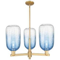Brookhaven Cloche 18"W 3 Light Brass Stem Chandelier w/ Sapphire Shade
