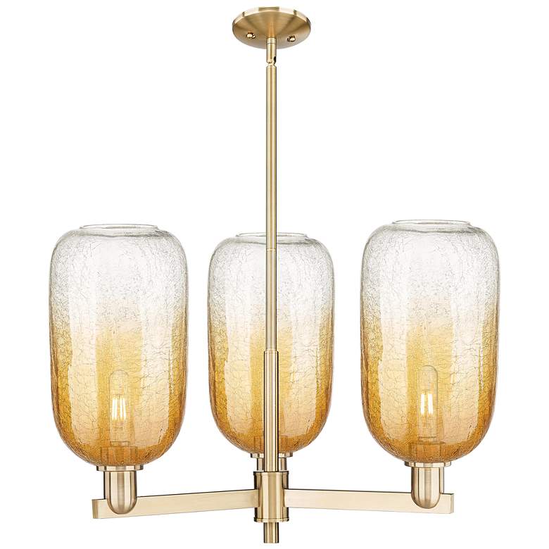 Image 1 Brookhaven Cloche 18"W 3 Light Champagne Stem Chandelier w/ Amber Shade