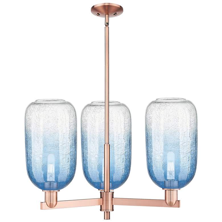 Image 1 Brookhaven Cloche 18"W 3 Light Copper Stem Chandelier w/ Sapphire Shade