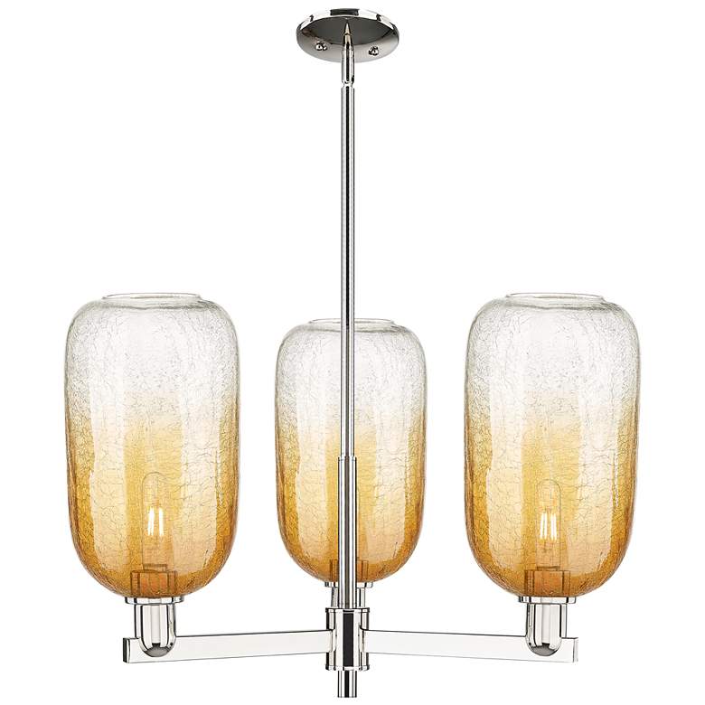 Image 1 Brookhaven Cloche 18"W 3 Light Nickel Stem Chandelier w/ Amber Shade