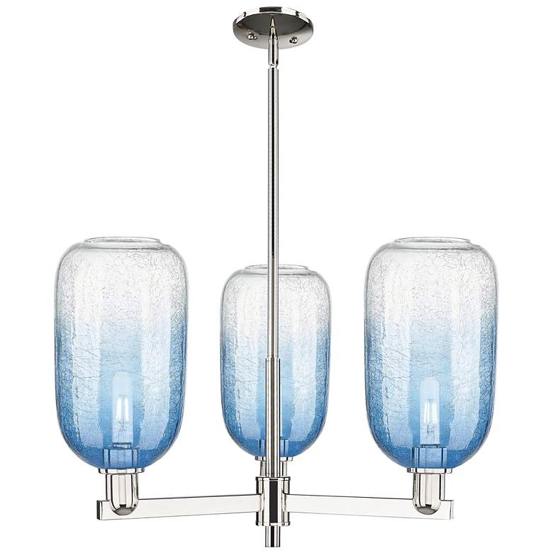 Image 1 Brookhaven Cloche 18"W 3 Light Nickel Stem Chandelier w/ Sapphire Shade