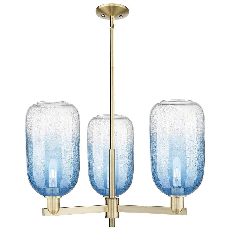 Image 1 Brookhaven Cloche 18"W 3-Lt Antique Brass Stem Chandelier w/ Sapphire Shade