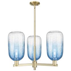 Brookhaven Cloche 18"W 3-Lt Antique Brass Stem Chandelier w/ Sapphire Shade
