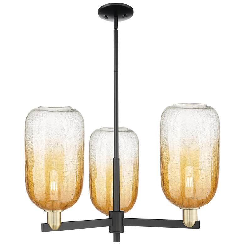 Image 1 Brookhaven Cloche 18"W 3-Lt Black Brass Stem Chandelier w/ Amber Shade