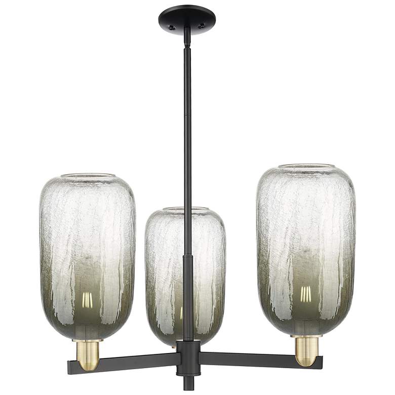 Image 1 Brookhaven Cloche 18"W 3-Lt Black Brass Stem Chandelier w/ Slate Shade
