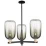 Brookhaven Cloche 18"W 3-Lt Black Brass Stem Chandelier w/ Slate Shade