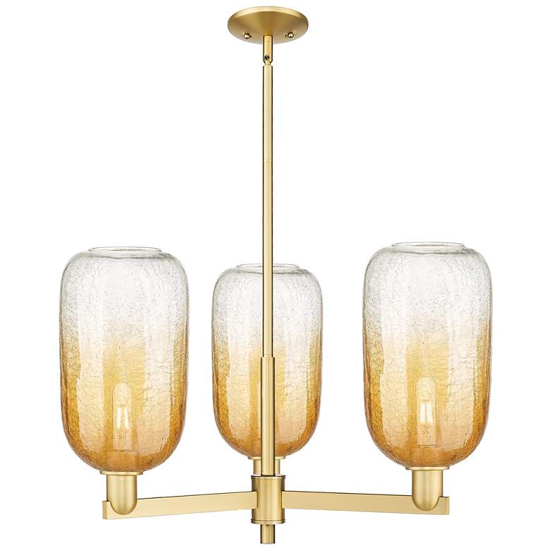 Image 1 Brookhaven Cloche 18"W 3-Lt Satin Gold Stem Chandelier w/ Amber Shade