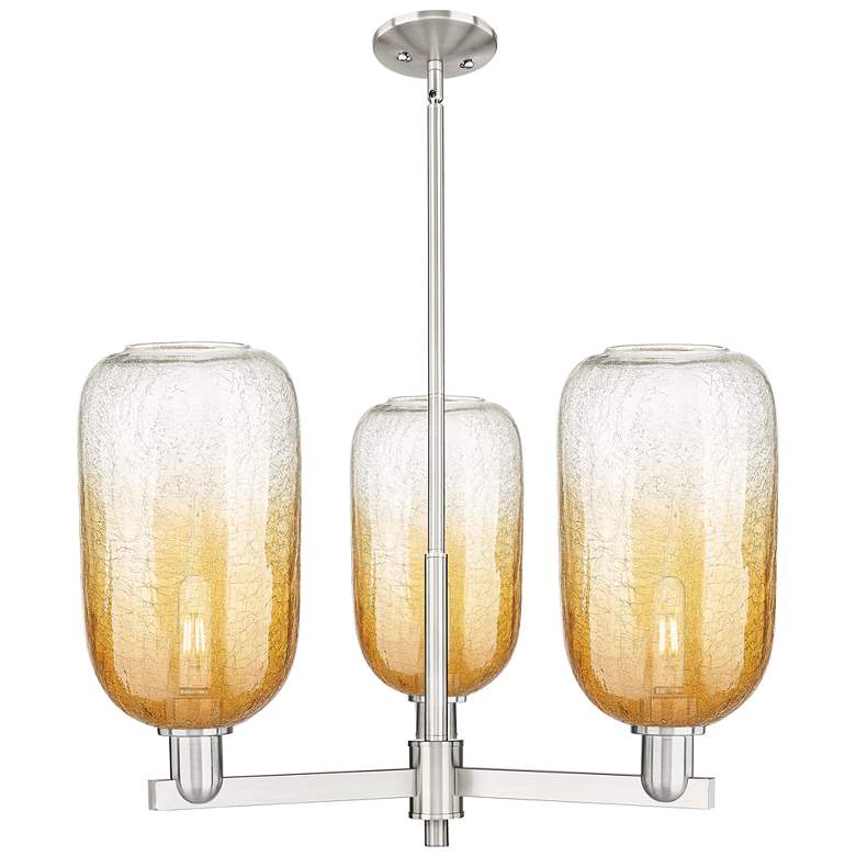 Image 1 Brookhaven Cloche 18"W 3-Lt Satin Nickel Stem Chandelier w/ Amber Shade