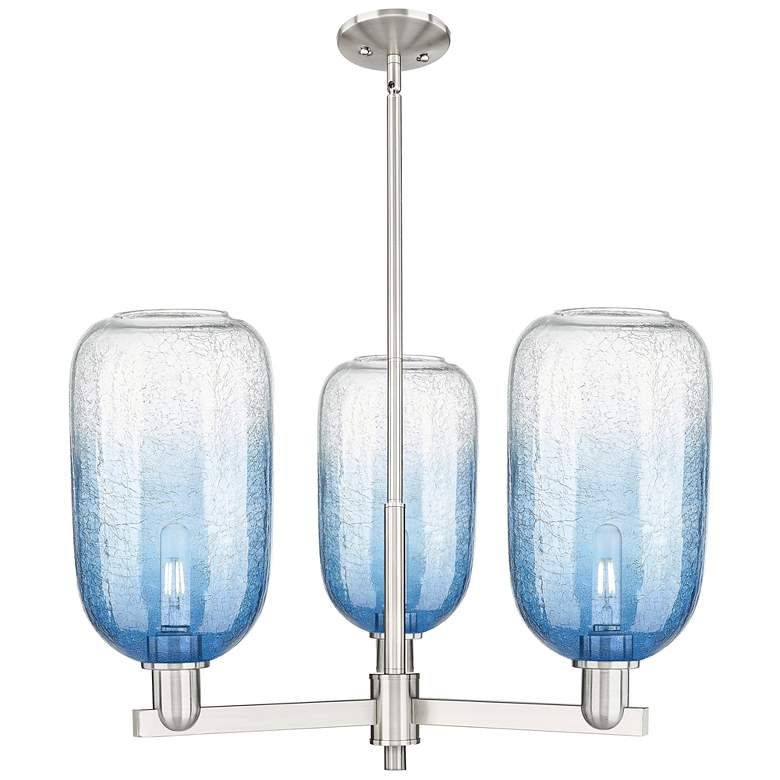 Image 1 Brookhaven Cloche 18"W 3-Lt Satin Nickel Stem Chandelier w/ Sapphire Shade
