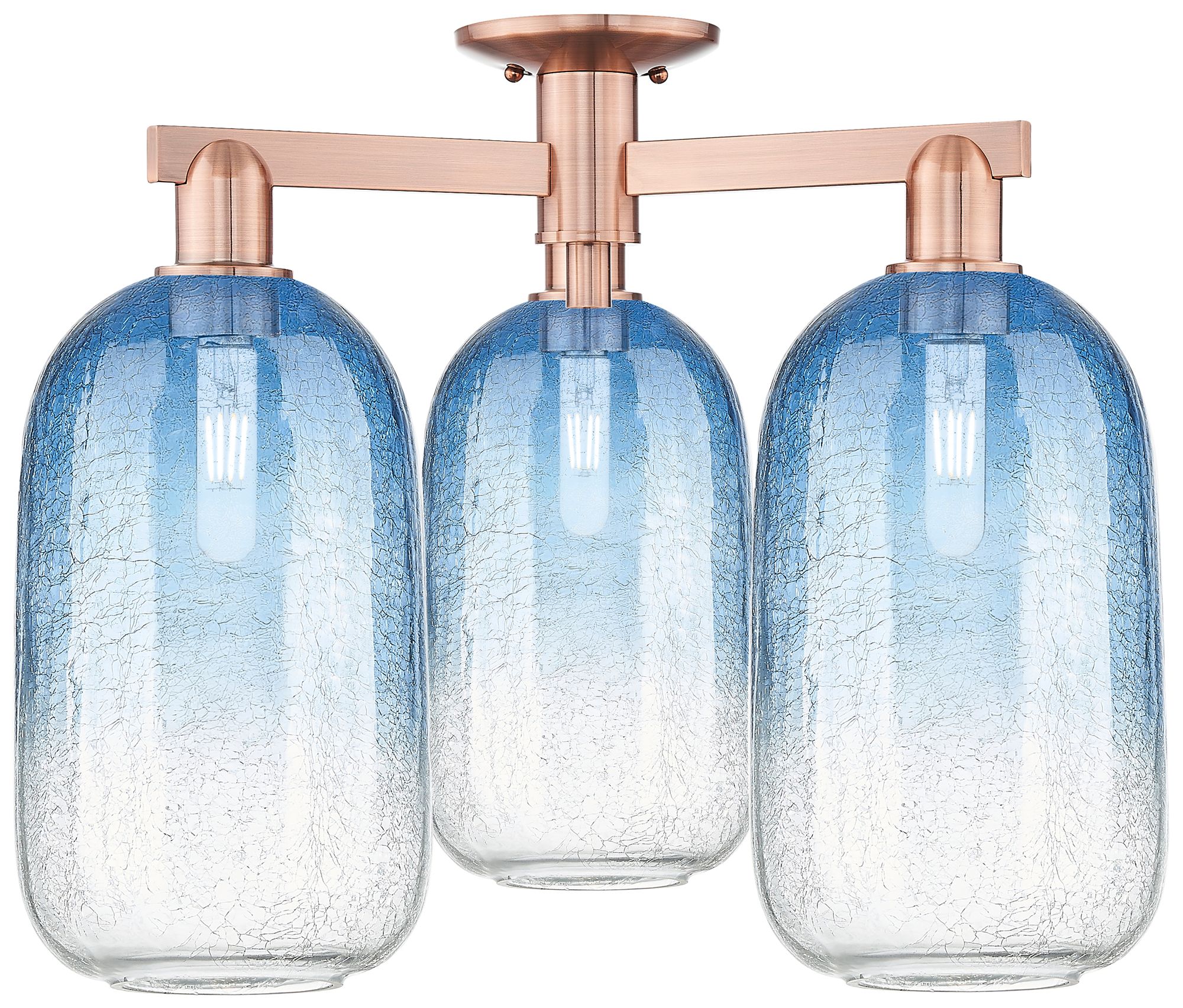 Brookhaven Cloche 24.5"W 3-Lt Copper Semi.Flush w/ Sapphire Shade