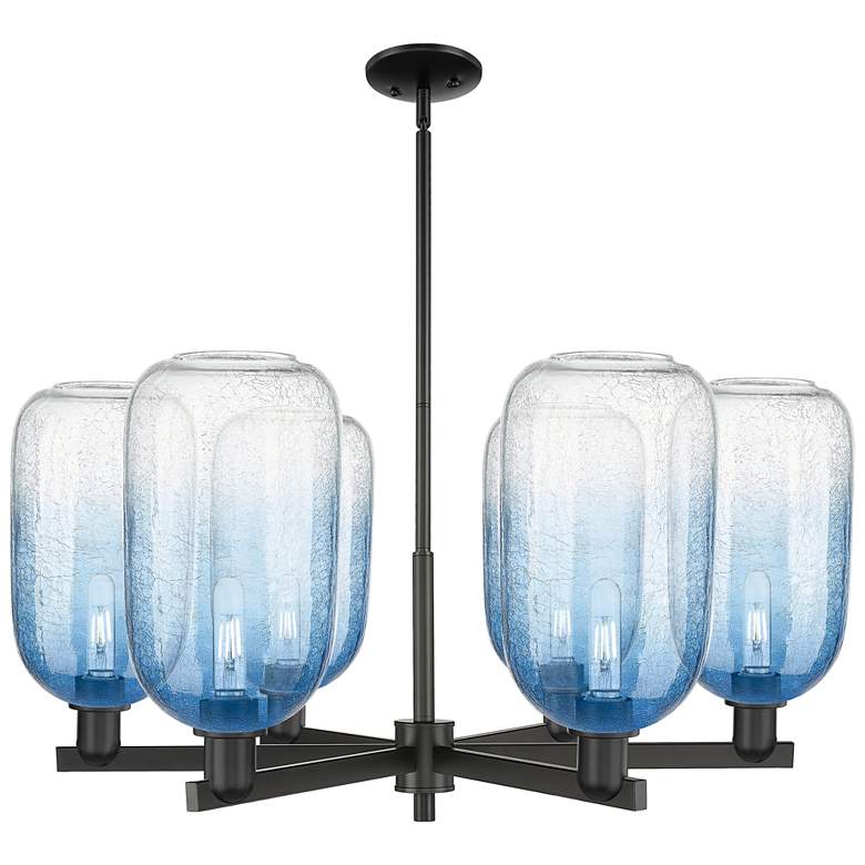 Image 1 Brookhaven Cloche 24"W 6 Light Black Stem Chandelier w/ Sapphire Shade
