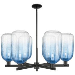 Brookhaven Cloche 24"W 6 Light Black Stem Chandelier w/ Sapphire Shade