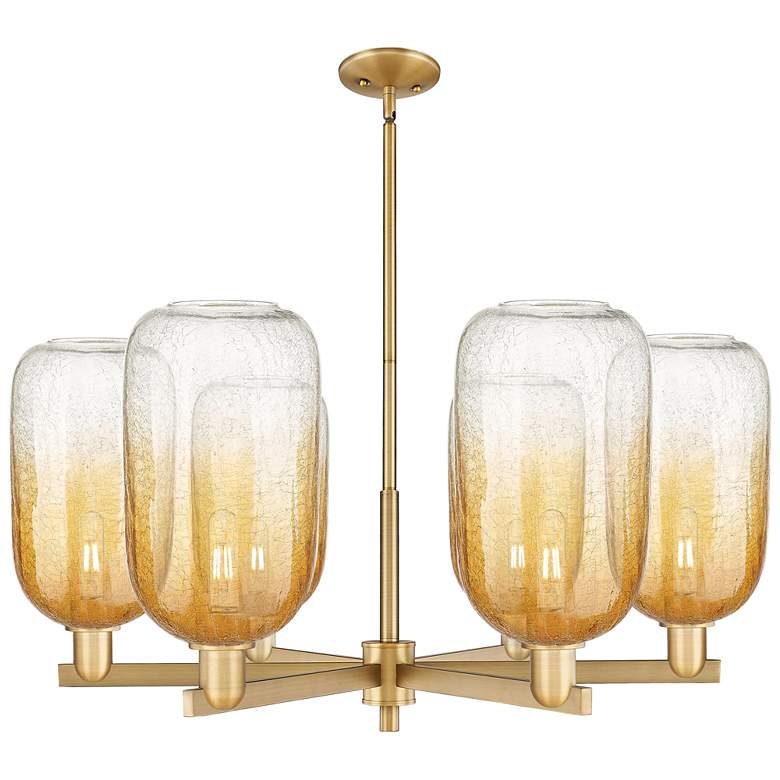 Image 1 Brookhaven Cloche 24"W 6 Light Brass Stem Chandelier w/ Amber Shade
