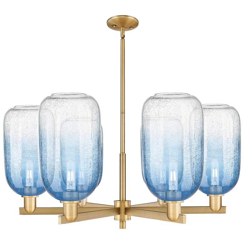 Image 1 Brookhaven Cloche 24"W 6 Light Brass Stem Chandelier w/ Sapphire Shade