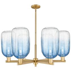 Brookhaven Cloche 24"W 6 Light Brass Stem Chandelier w/ Sapphire Shade