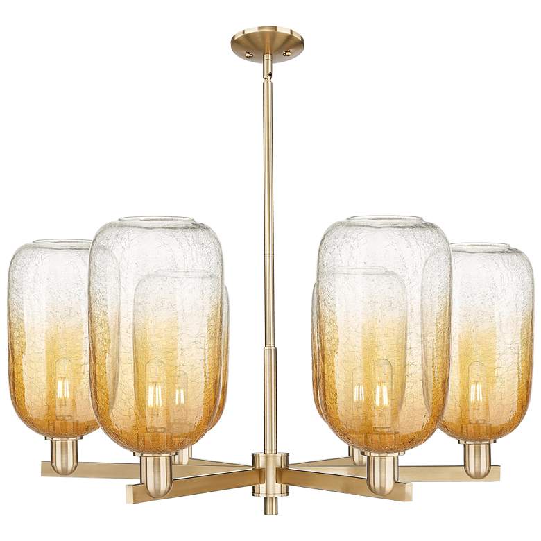 Image 1 Brookhaven Cloche 24"W 6 Light Champagne Stem Chandelier w/ Amber Shade