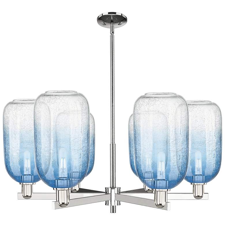 Image 1 Brookhaven Cloche 24"W 6 Light Nickel Stem Chandelier w/ Sapphire Shade