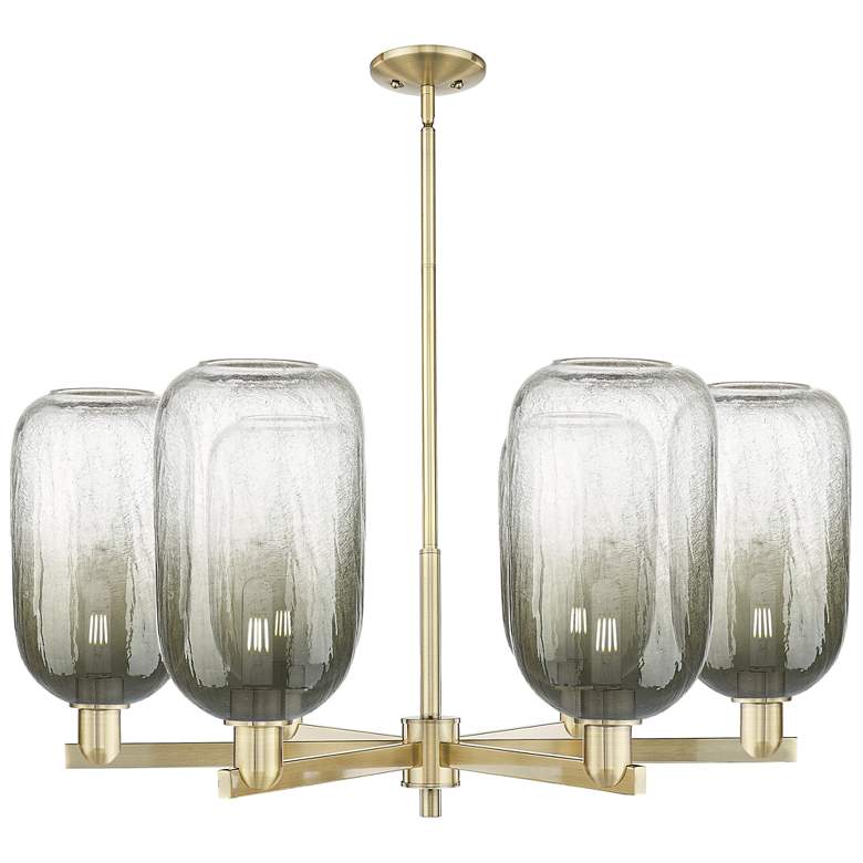 Image 1 Brookhaven Cloche 24"W 6-Lt Antique Brass Stem Chandelier w/ Slate Shade