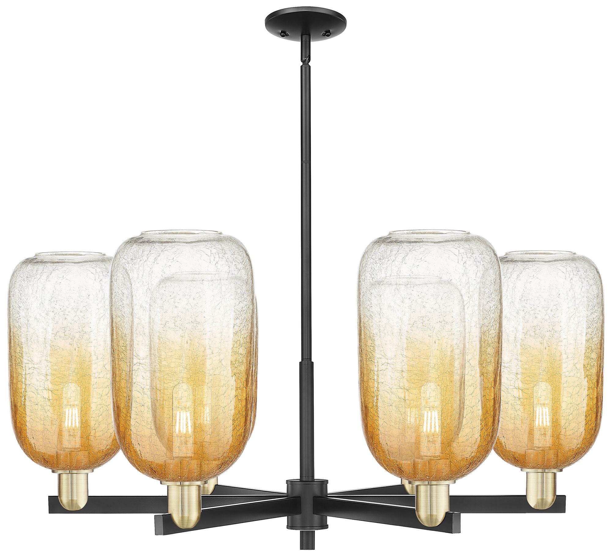 Brookhaven Cloche 24"W 6-Lt Black Brass Stem Chandelier w/ Amber Shade