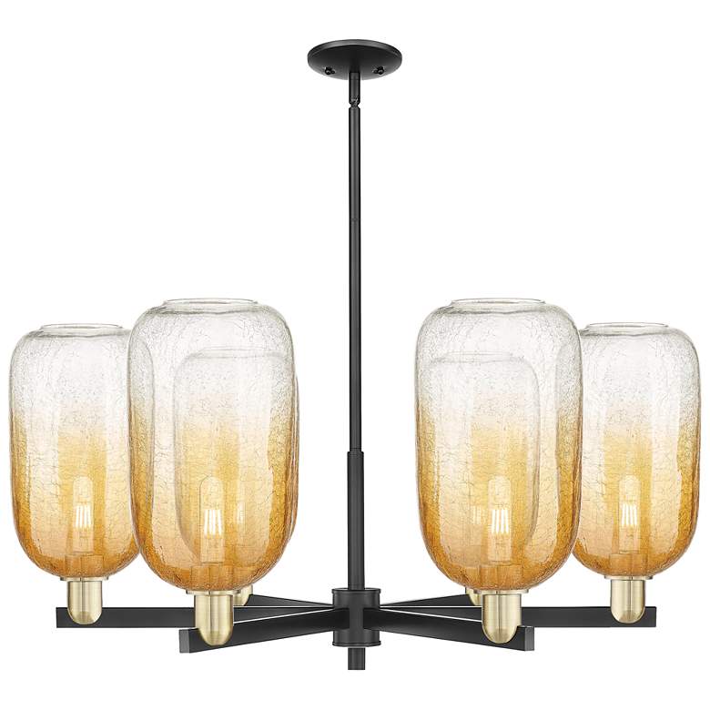 Image 1 Brookhaven Cloche 24"W 6-Lt Black Brass Stem Chandelier w/ Amber Shade