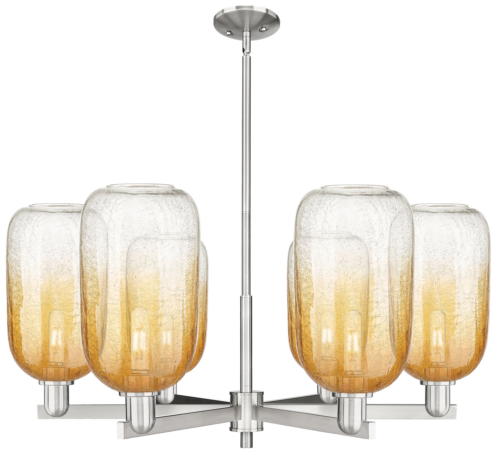 Brookhaven Cloche 24"W 6-Lt Satin Nickel Stem Chandelier w/ Amber Shade