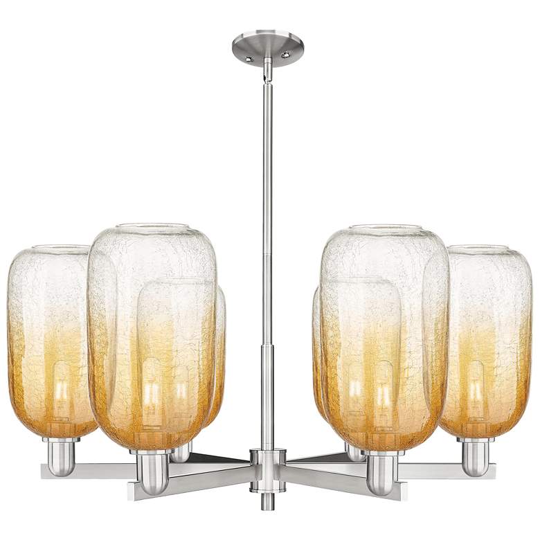 Image 1 Brookhaven Cloche 24"W 6-Lt Satin Nickel Stem Chandelier w/ Amber Shade