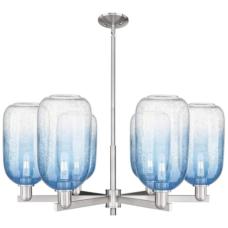 Image 1 Brookhaven Cloche 24"W 6-Lt Satin Nickel Stem Chandelier w/ Sapphire Shade